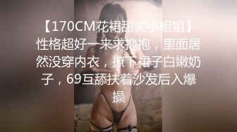 【170CM花裙甜美小姐姐】性格超好一来求抱抱，里面居然没穿内衣，撩下裙子白嫩奶子，69互舔扶着沙发后入爆操